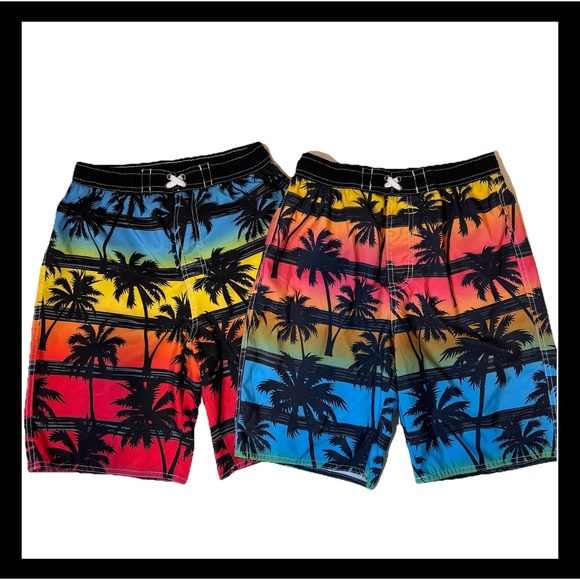 Quad Seven Big Boys 2 PAIR Swim Trunks Shorts Boardshorts Mesh Liner Size 12/14 - Picture 1 of 15